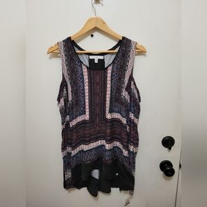 Fever Multicolor Geometric Cold Shouldered Long Sleeve Top - Size XL